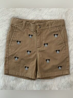 Janie and Jack Tan Embroidered Mickey Shorts
